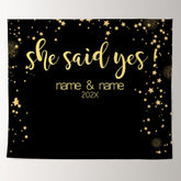 Lofaris Personalized She Said Yes Black Gold Wedding Backdrop